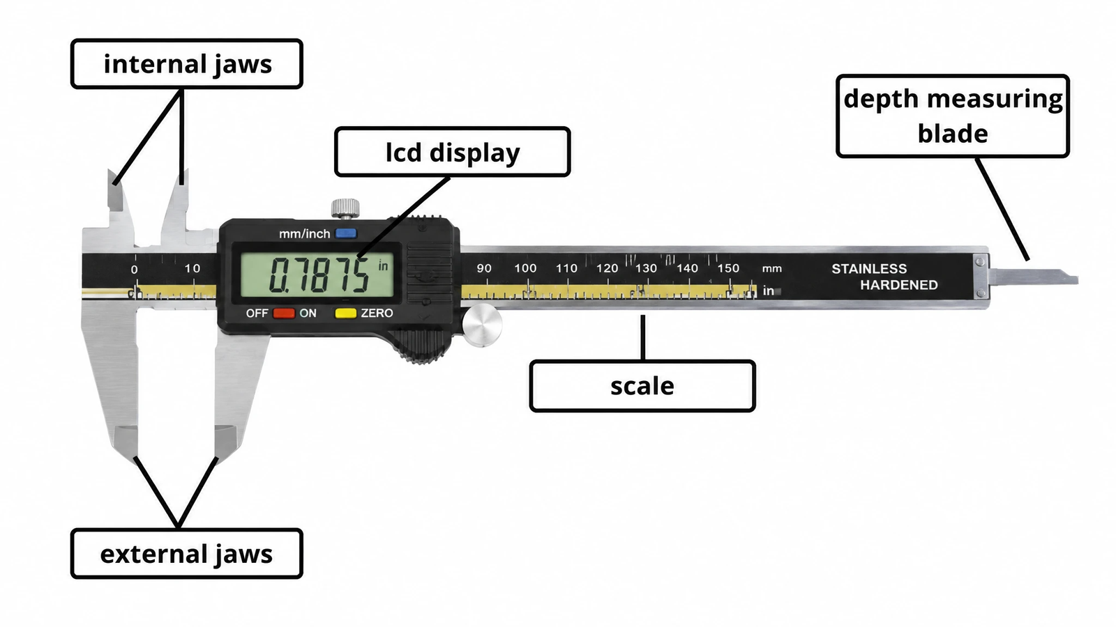 Digital vernier caliper for precision dimensional measurement and inspection