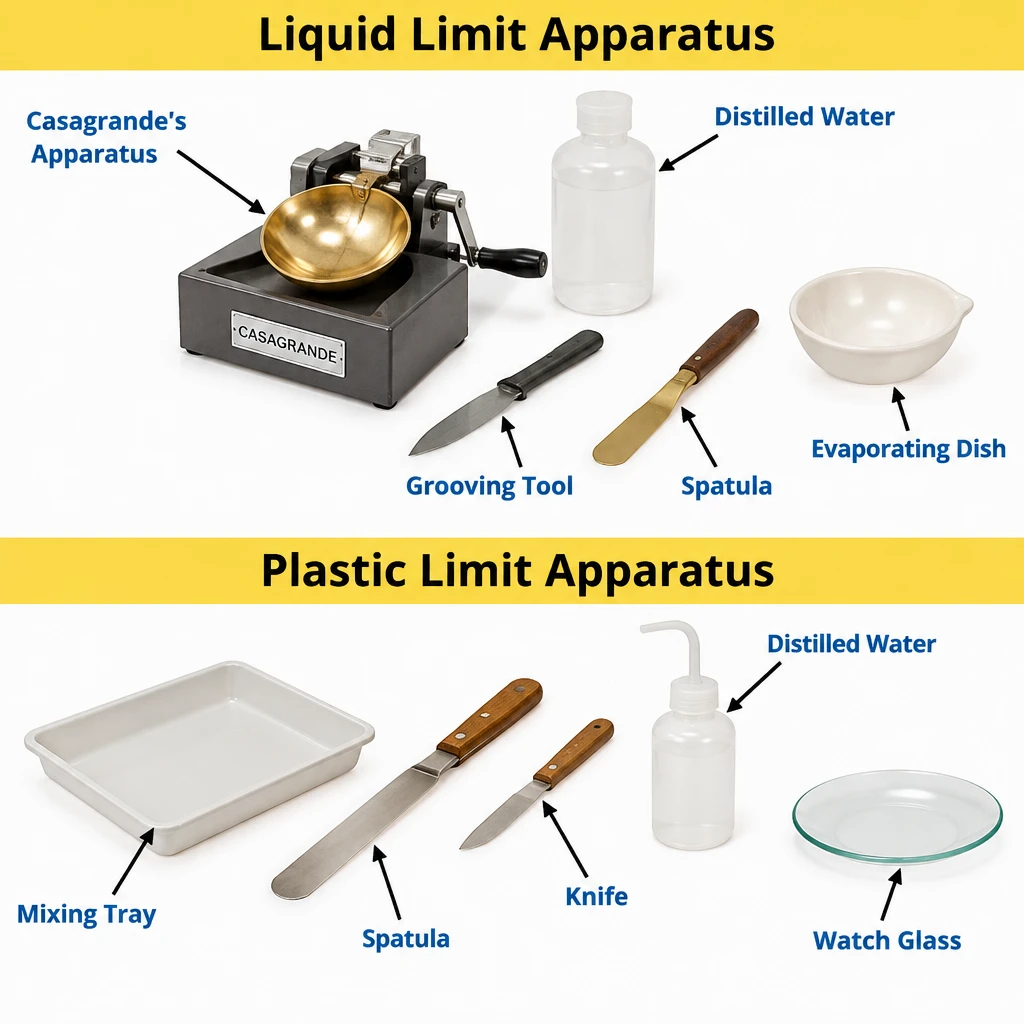 Liquid limit and plastic limit soil testing apparatus